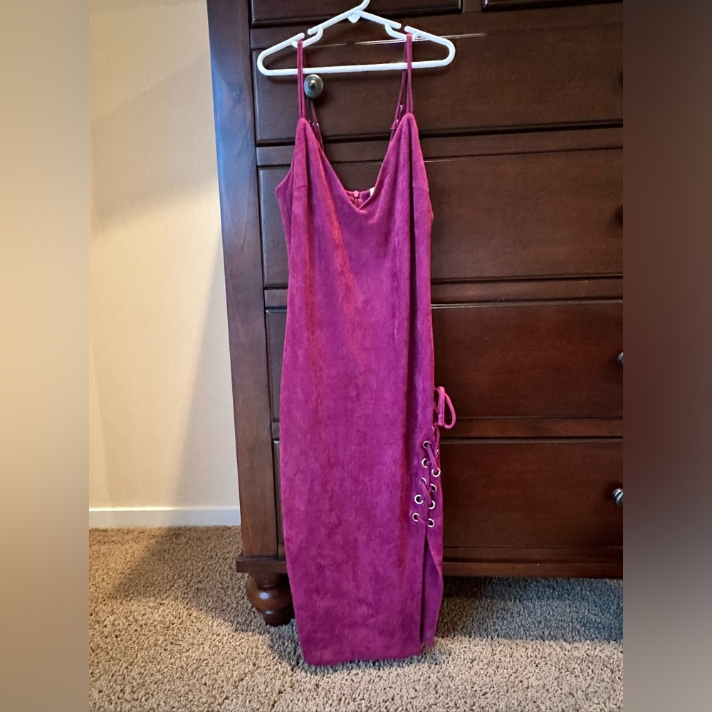 Pink Lace-Up Suede Dress
